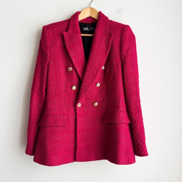 Zara Magenta Pink Double Breasted Classic Blazer M - Picture 1 of 5